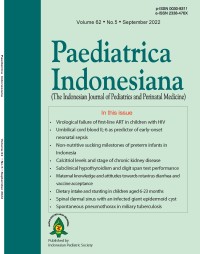 Image of Paediatrica Indonesiana (The Indonesian Journal of Pediatrics and Perinatal Medicine) Volume 62 Issue 5